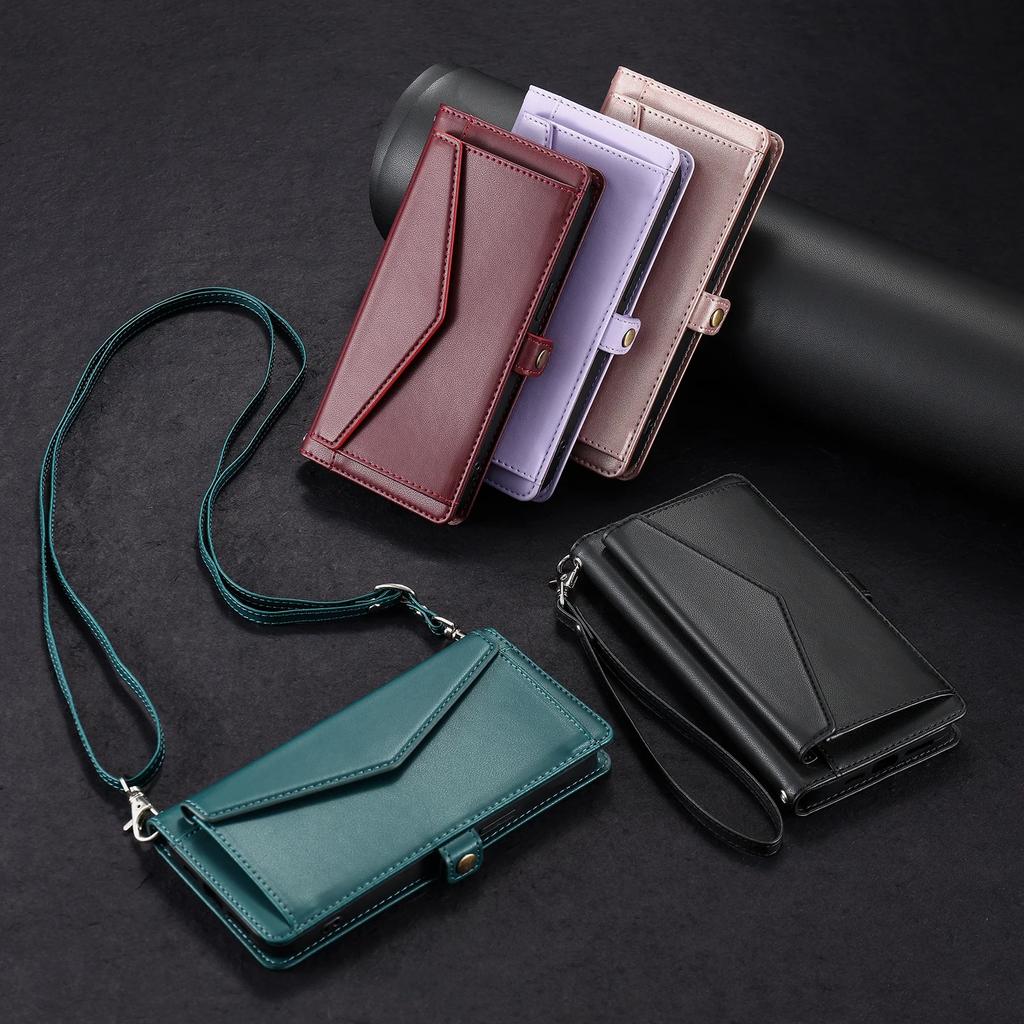 Crossbody Kartenfach Portemonnaie Lederhülle Für Samsung Galaxy S24 Ultra S23 Plus S22 S21 A55 A25 A15 A35 A16 Riemen Tasche Abdeckung