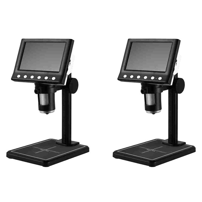 A03F-2Pcs 4.3 Inch Digital Microscope 1000X Coin Microscope 960P Video Microscope For Adults Welding With 8 LED
