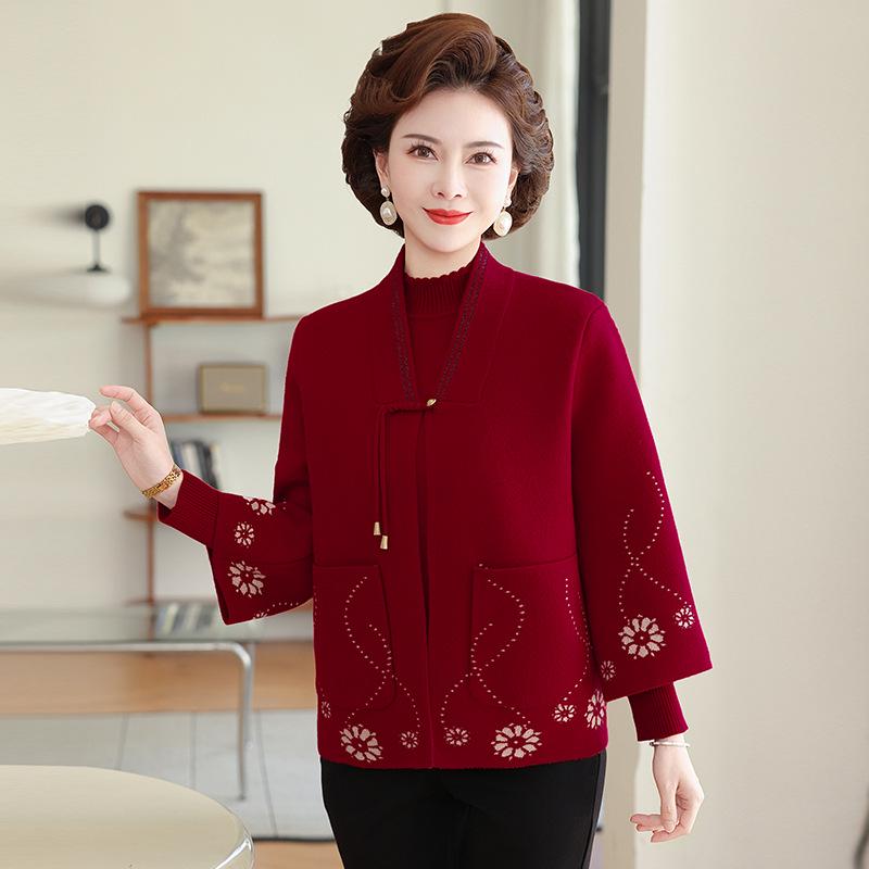 Jesienny dwuczęściowy zestaw dzianinowy 2025: Stylowy top kardiganowy dla kobiet w średnim wieku i starszych