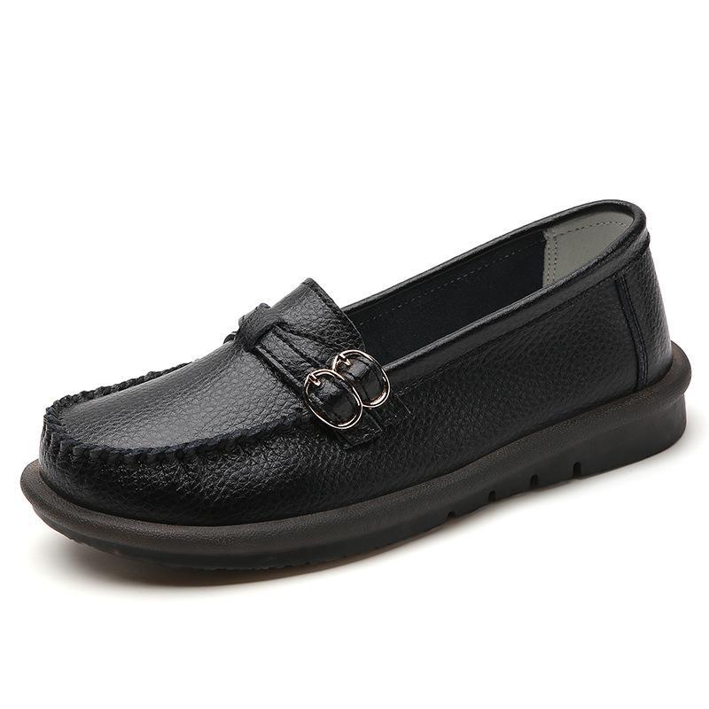 Spring and Autumn women's large-size leather one-pedal casual flat-soled Doudou shoes versatile soft-soled comfortable mother shoes