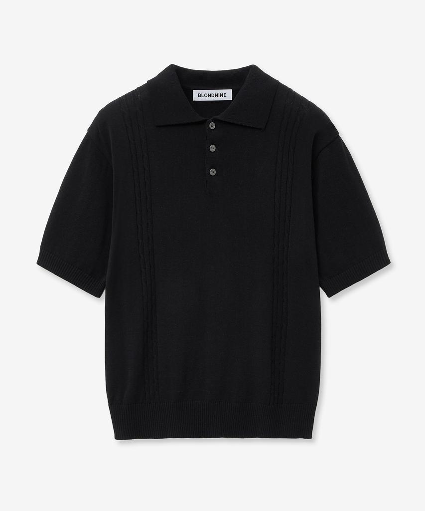 BLOND9 Soft Cable Collar Short Sleeve Knit_Black