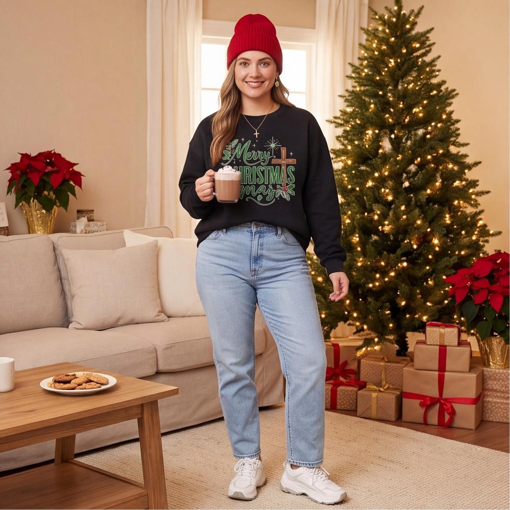 Women's Christmas Print Crewneck Sweatshirt Long Sleeve Casual Holiday Pullover