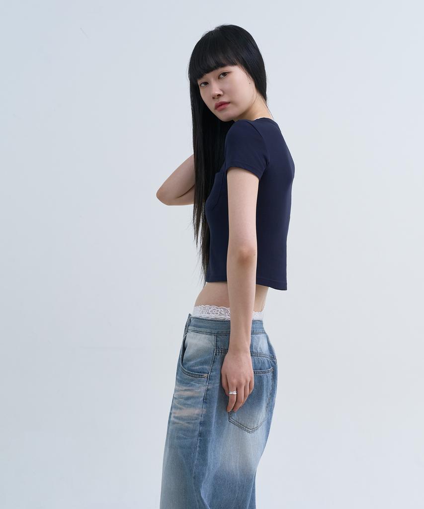 Yuseuteule Chest Pocket Short Sleeve T-Shirt (Navy)