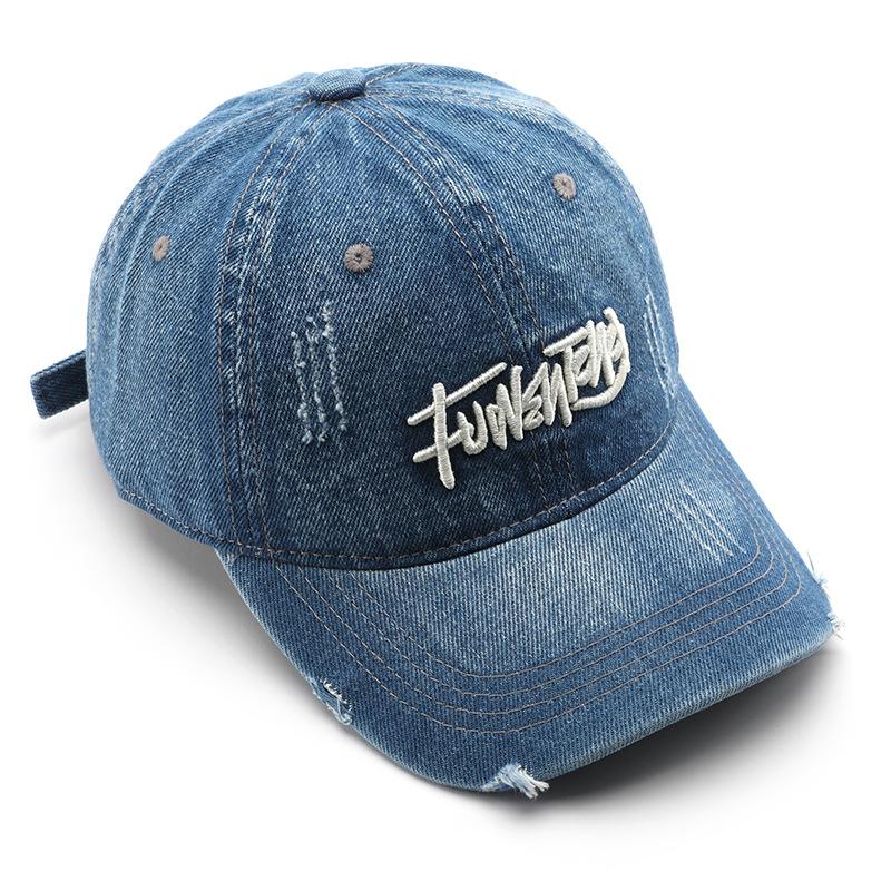 Japanese Vintage Old School Washed Denim Letter Embroidered Cap Outdoor Sports Mens Travel Sun Hat Baseball Cap Classic Versatile Comfortable