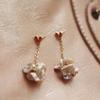Hydrangea natural baroque pearl keshi earrings, long love European and American style silver needle earrings exquisite earrings