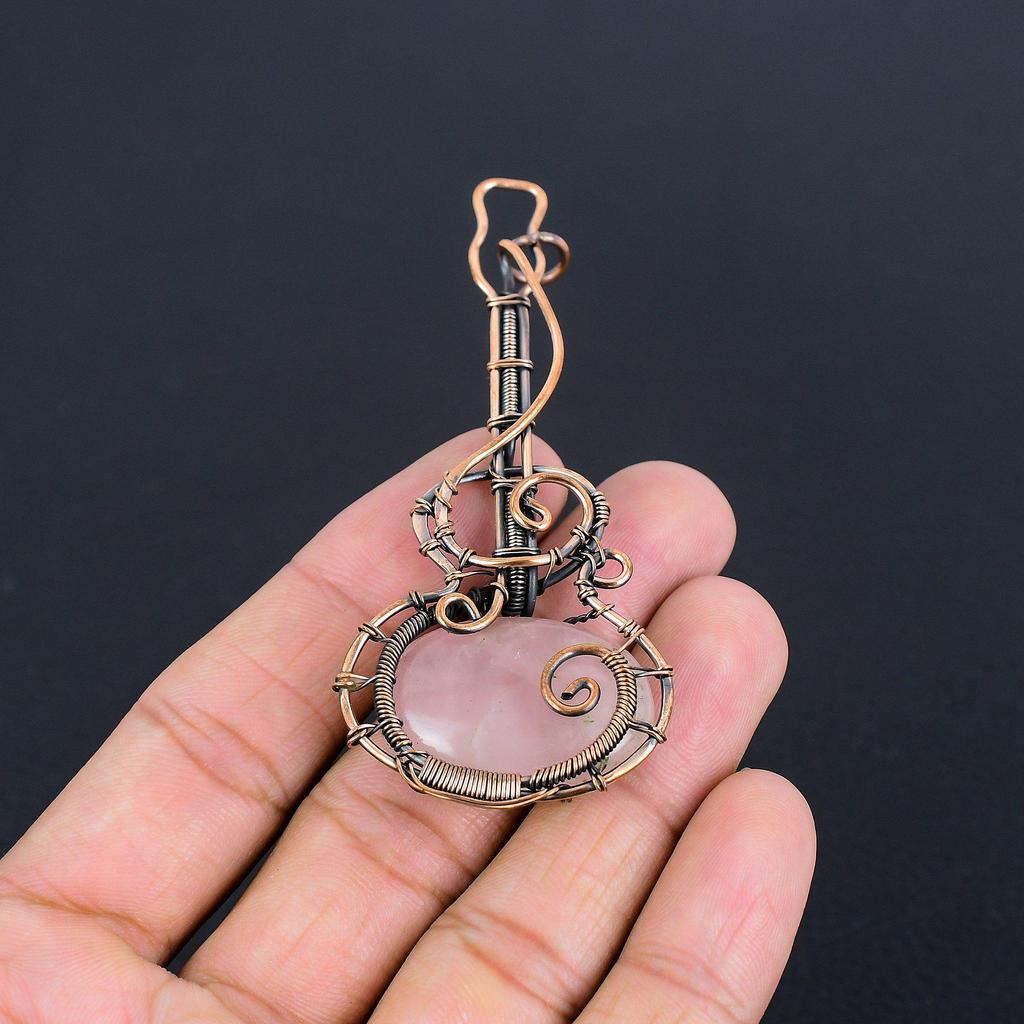 Rose Quartz 999 Copper Wire Wrapped Pendant, Handmade Gemstone Pendant Jewelry, Gifts For Wife Brand New Pendant