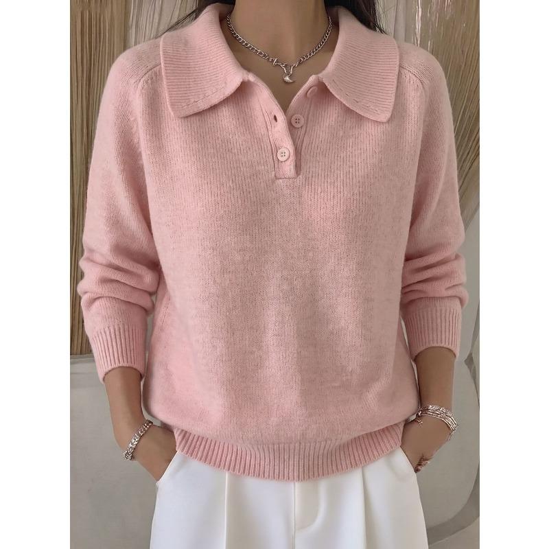 YYFS Women's Fashion Casual Fall Winter Solid Color Print Long Sleeve POLO Neck Sweaters