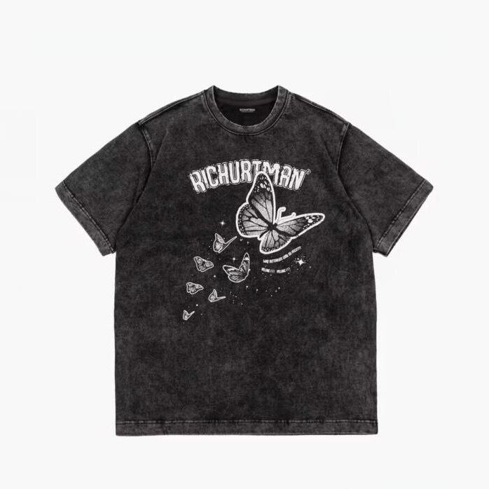 

Retro Washed Psychedelic Butterfly Unisex T-Shirt - Loose Fit, Pure Cotton, Short Sleeve. M промывают черный