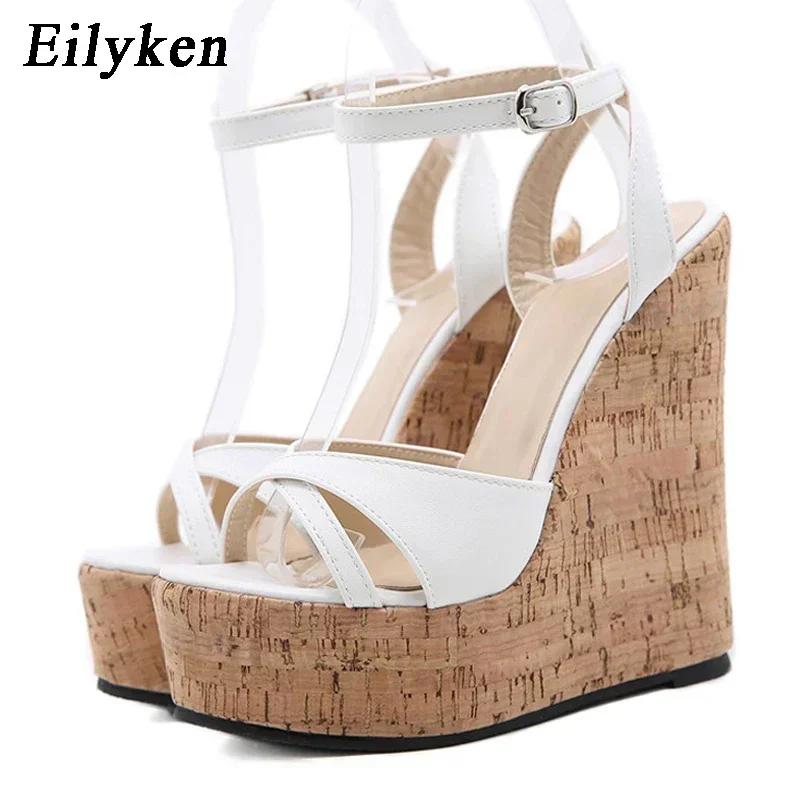 Eilyken New Ankle Buckle Strap Platform Wedge Women Sandals Open Toe Party Dress Thick High Heels Ladies Shoes