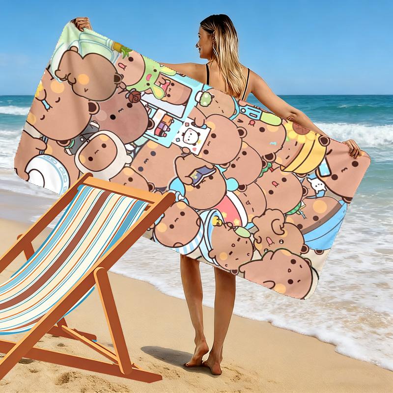 Bubu Dudu Cartoon Print Beach Towel, Large Soft Quick Dry Towel for Beach Camping Swimming