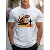 Men'S T-Shirt Featuring an Illustration of a Tiger And a Cactus, Stylish Adult Tee with a Trendy Short Sleeve Design for Casual Wear