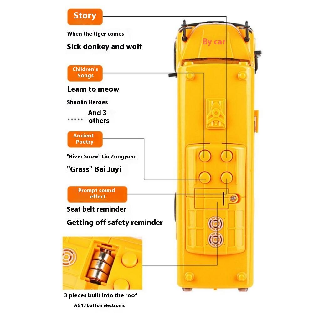 1 Set Bus Car Toy 1:30 Inertia Sliding Campus Bus Car Model Simulation Sound And Light Music Educational Toys Children'S Gift