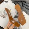 Fashion Eilyken Summer PVC Transparent Women Slipper Designer Crystal Heels Beach Sandals Square Toe Slides Shoes