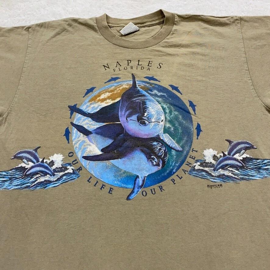 

винтажная футболка 90-х NAPLES FLORIDA DOLPHIN OUR LIFE OUR PLANET двусторонняя XL XL