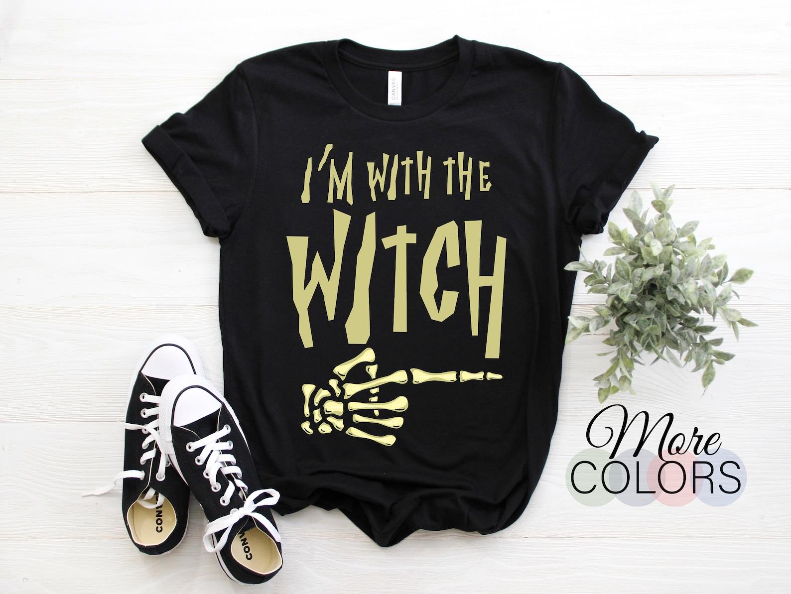 I m with the witch funny Matching Halloween Couples Costume T-Shirt, Funny Boo Party trick or treating Outfit, T Shirts for Adults and Kids, 120