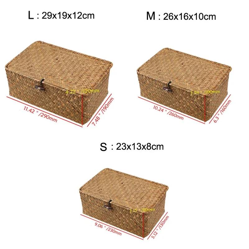 Handmade Seagrass Woven Storage Box Seaweed Storage Finishing Basket with Lid Sundry Bath Cosmetic Towel Container mx01161829