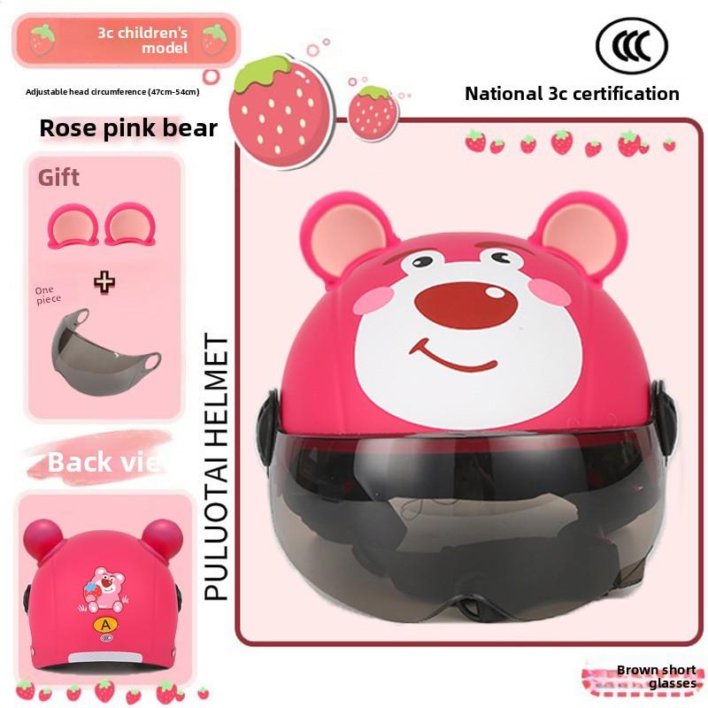

Electric Car Helmet Women s Battery Car Outdoor Strawberry Bear Four Seasons Cute Children s Hard Hat