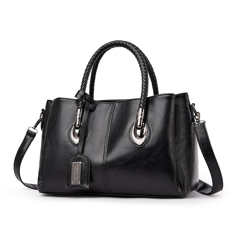 

Crossbody bag large capacity women s retro oil wax leather shoulder bag commuting premium sense thickened handbag чорний