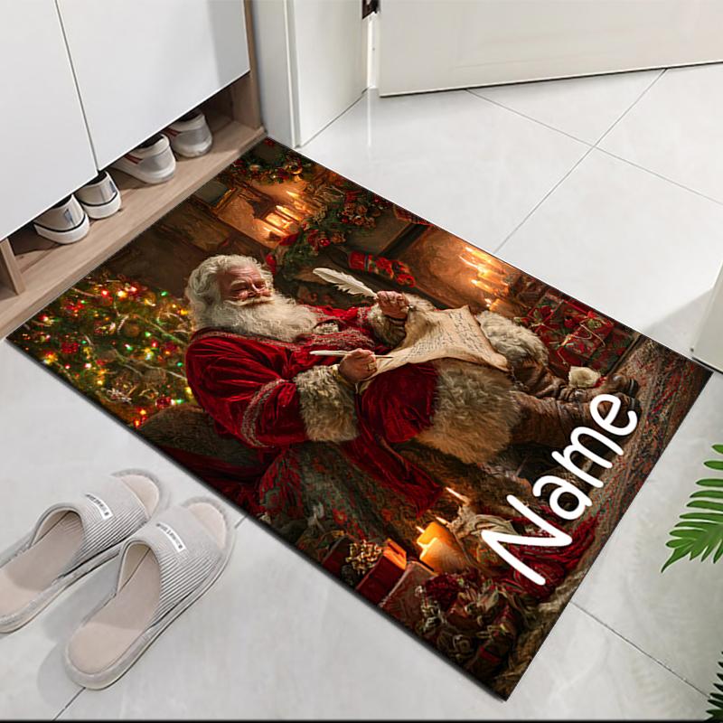 Custom Name Christmas Santa Claus Printed Carpet, for Office Chair Living Room Bedroom Kitchen Room Decor Gifts.