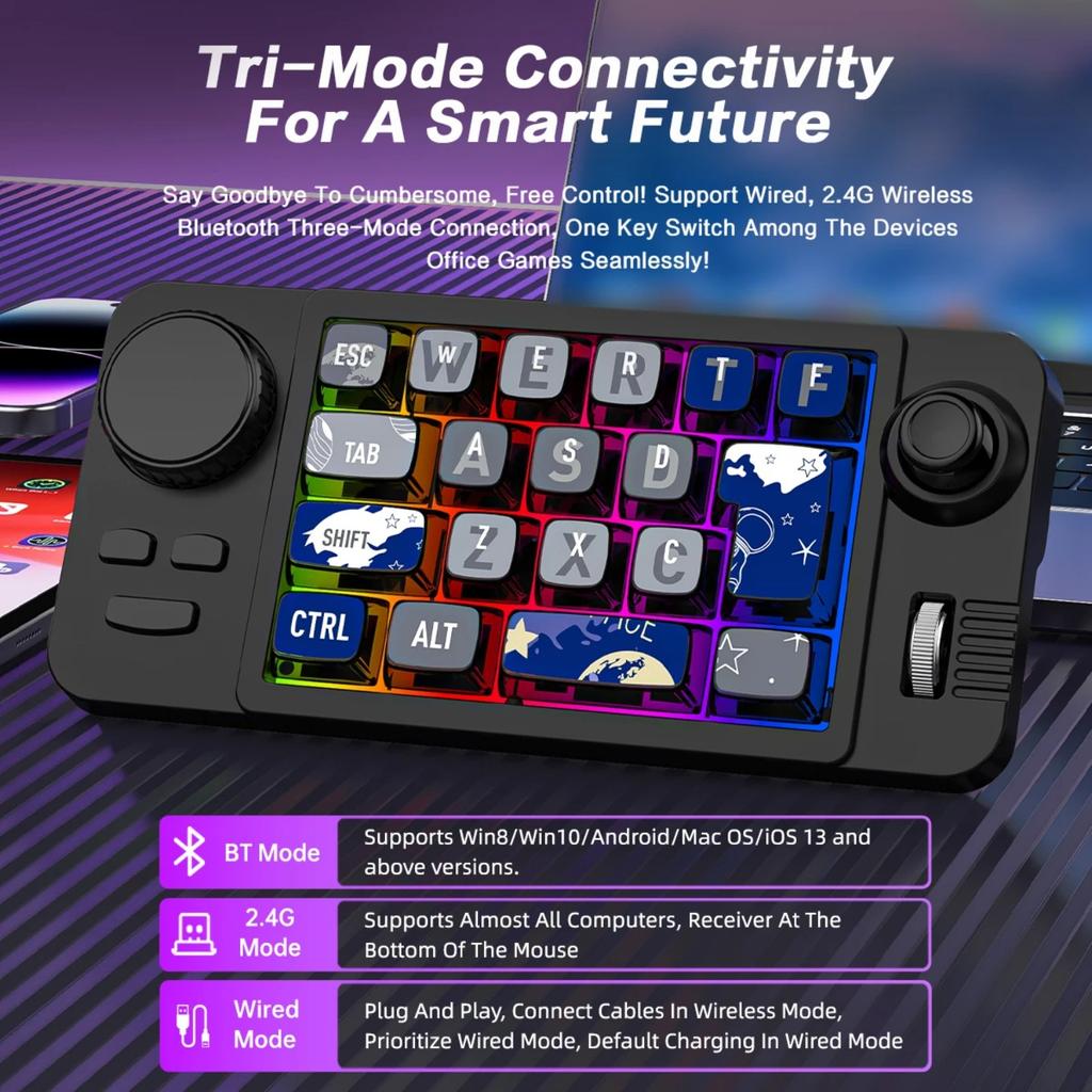 Hot Swap Bluetooth/2.4G/Kabelgebundene Mechanische Gaming-Tastatur mit Roller-Joystick für Win/Mac Programmierbare Hintergrundbeleuchtete Gaming-Tastatur
