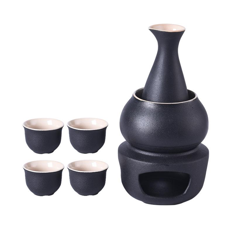 Ceramic Sake Set Cups  with Warmer Keep Sake Storage Gift Box,  Traditional Porcelain Pottery Hot Saki Drink