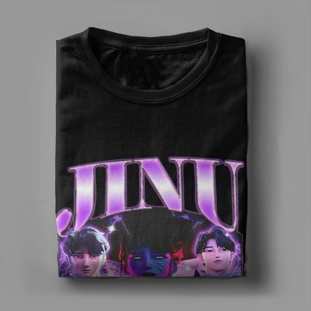 Jinu KPOP Demon Hunters 90-talsstil T-shirt Sommar T-shirts Herr Bomull Rund Hals Stor Storlek Kläder Korta Ärmar Streetwear TOPPAR