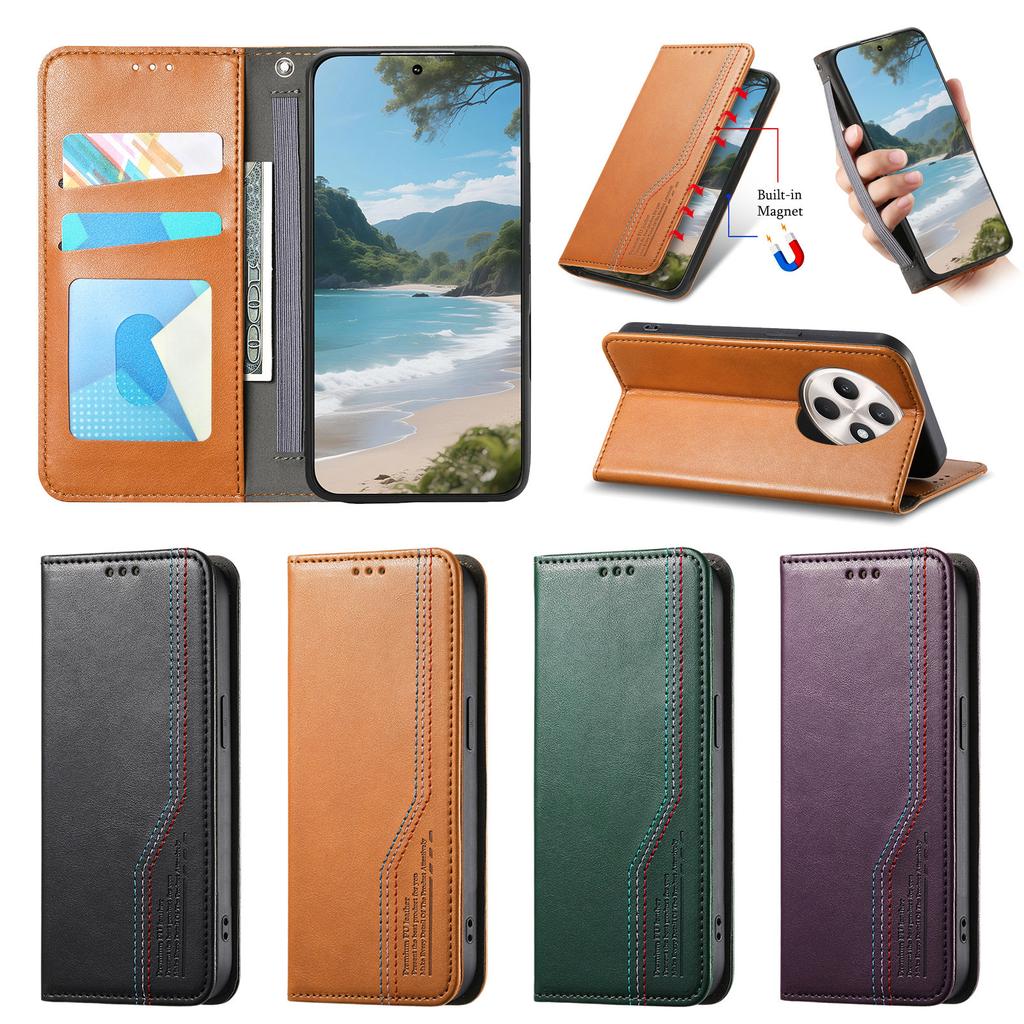 Multifunksjonelt Vintage Luksus Etui for Oppo A3 Pro/A5 Pro/Realme C63/C75/Reno12 F...Stativ + Kortlomme + Sklisikker Stropp | Semsket skinn & Lær (4 farger)