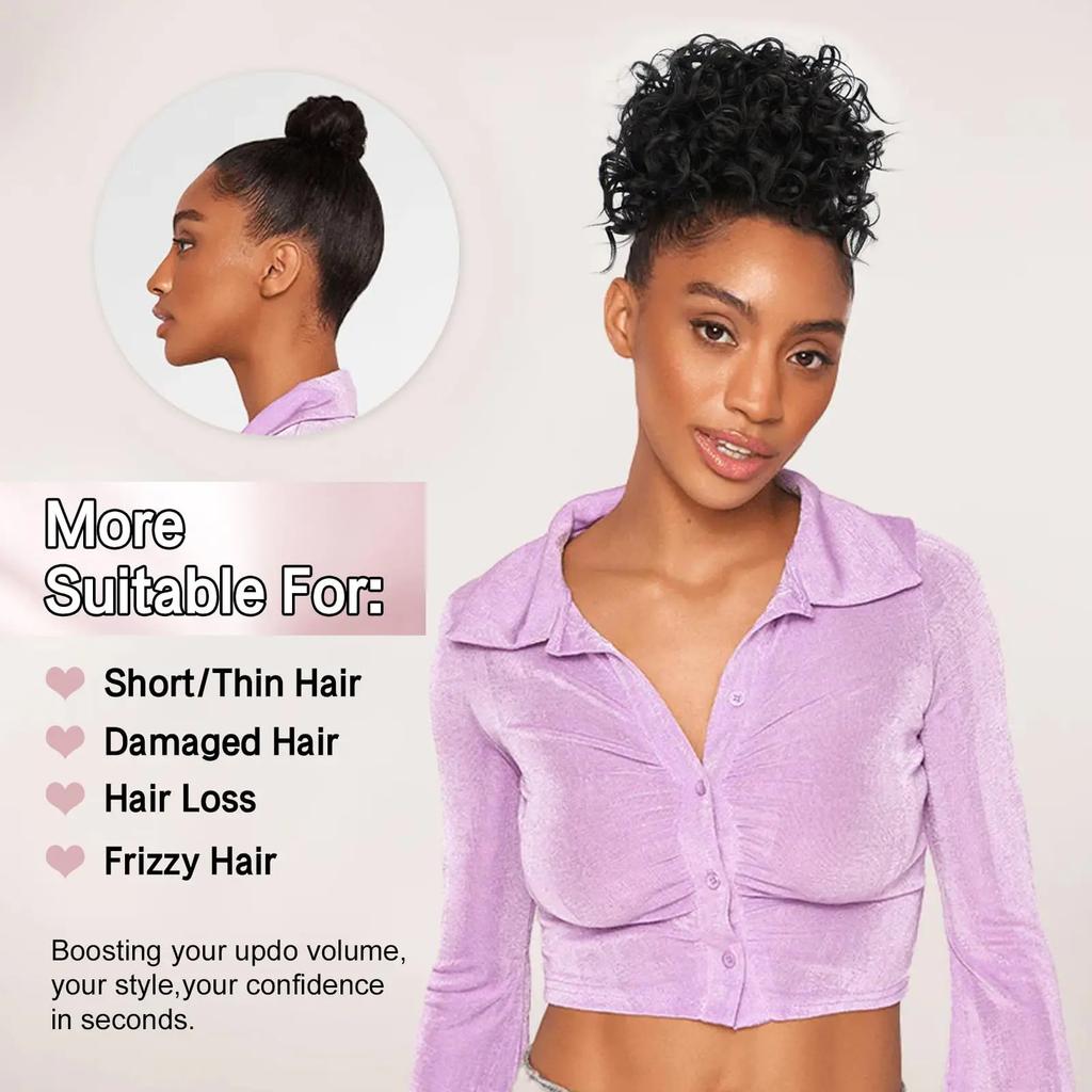 Women's Fashion Hair Bun, Curly Wave Synthetic Hair Piece, Afro Kinky Curl Drawstring Ponytail Bun, Voluminous Hair Donut for Daily Style