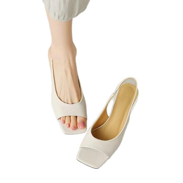 Square Heel Sandals Open-toed Simple Back Empty Temperament Roman Thin French High Heels Women's Summer Spring 2025 New Models