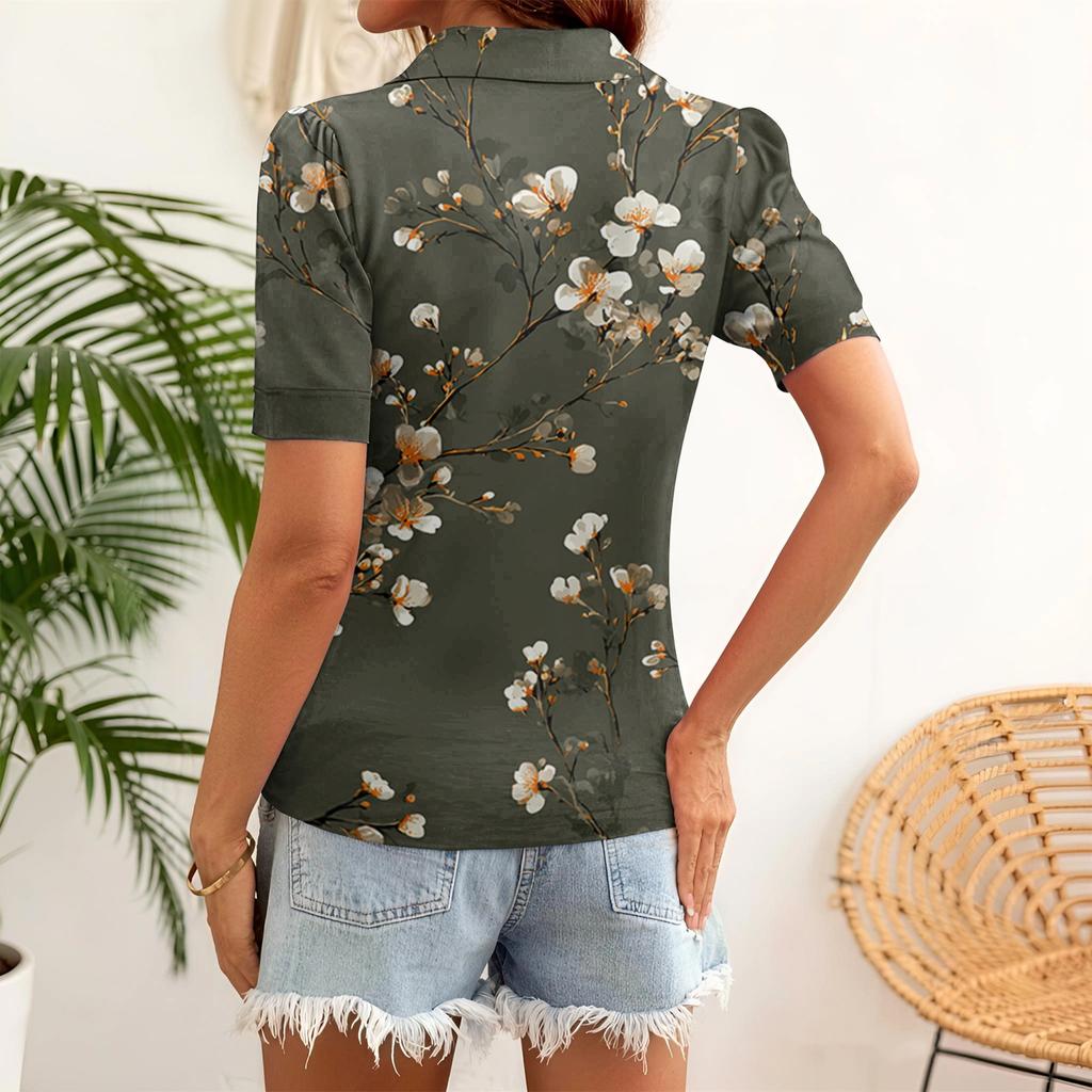 Short Sleeve Blouses for Women Button Down Collared Womens Short Sleeve Blouses Casual Floral Print Women's Short Sleeve Tops for Daily Wear