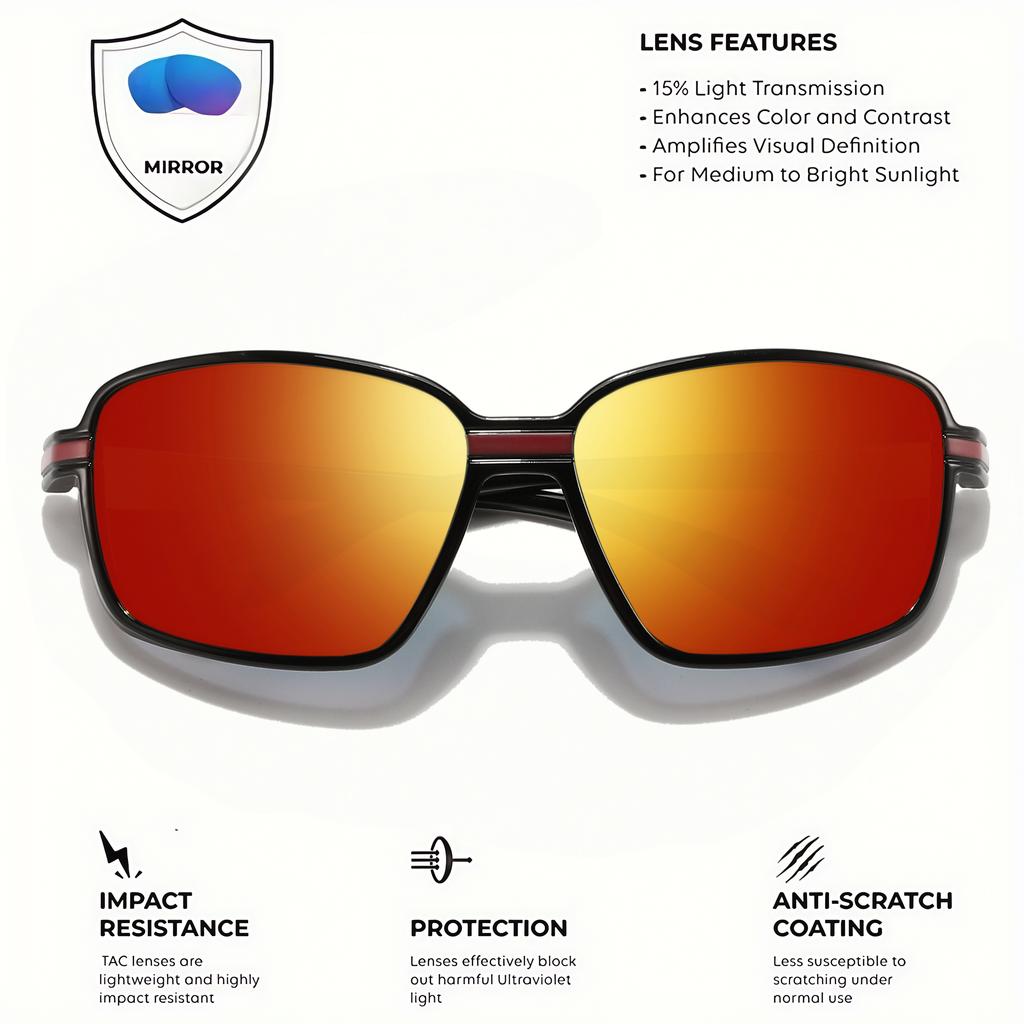 Classic Square Retro Polarized Sports Sunglasses - Oversized Wraparound Frame, UV400 for Fishing, Running, Hiking & Travel