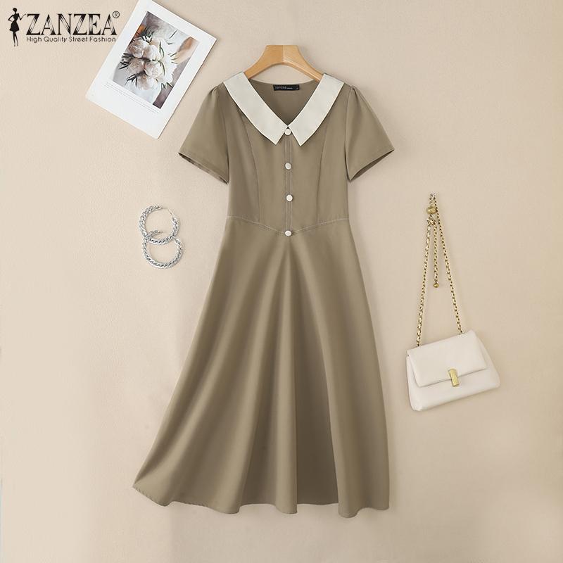 ZANZEA Dámské letní ležérní patchworkové šaty s krátkým rukávem a výstřihem do V