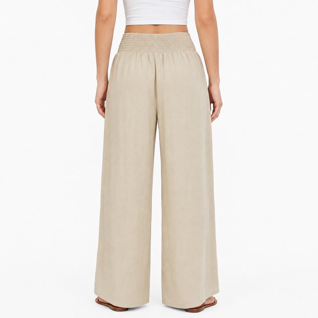 European and American High-Waisted Tie Belt Wide Leg Pants for Women, Casual Holiday Color Draped Pants