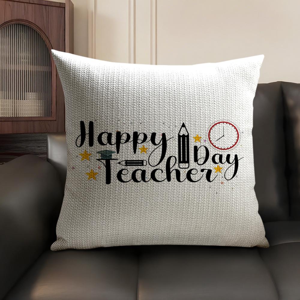 Teachers' Day Cushion Cover Natural Linen Organic Fabric Double-Sided Printing Breathable Perfect Gift For Decor