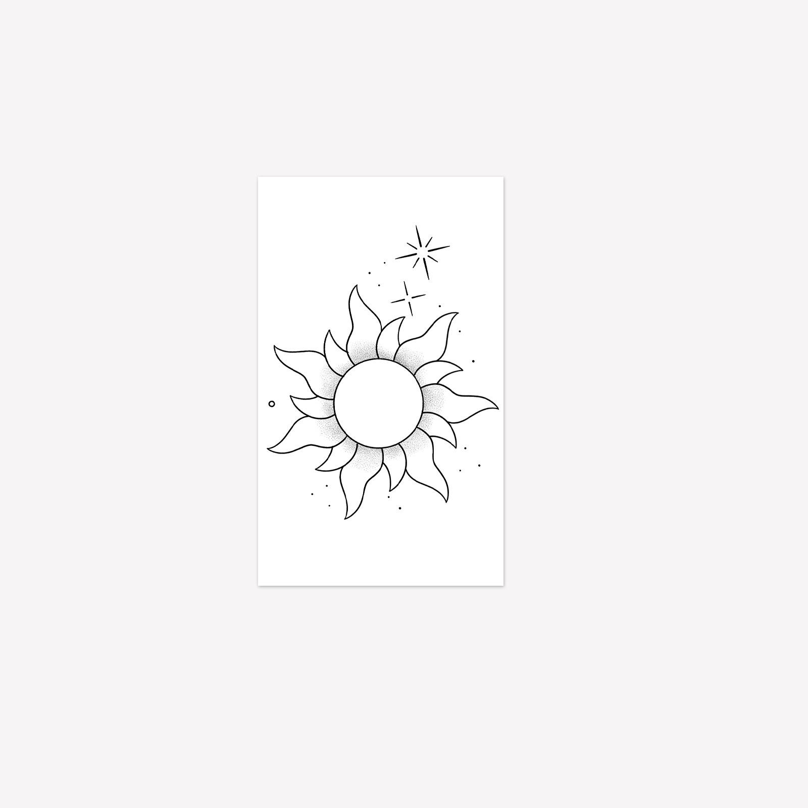 

Thin Line Sun Tattoo Patch Waterproof And Long-Lasting Clavicle Shoulder Style Literary And Artistic Little Fresh 11*18
