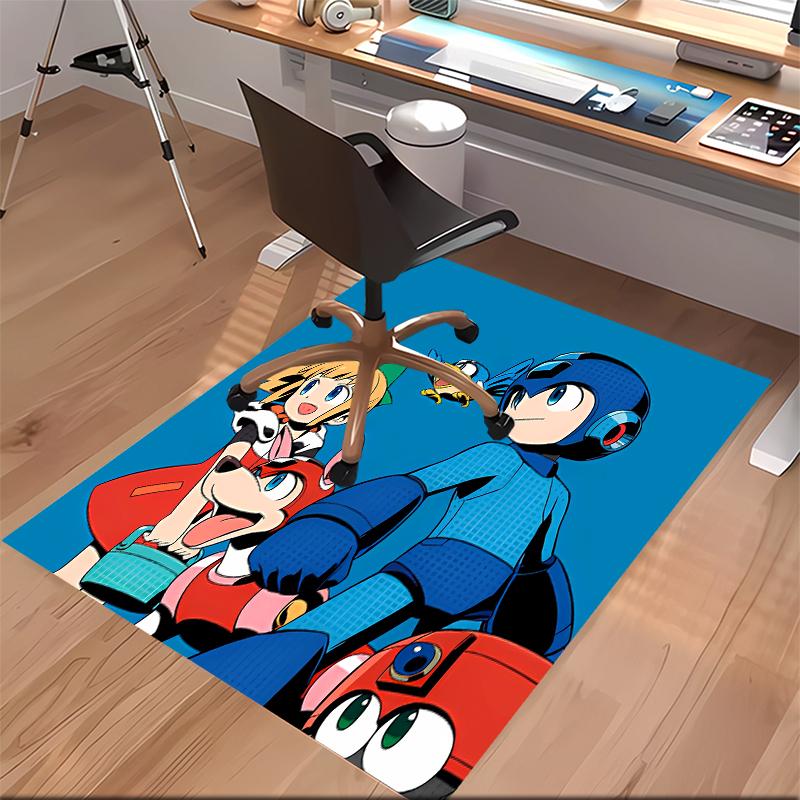 1pc Cartoon Rockman Game Megaman1 Print Area Rug - Soft, Washable Non-Slip Indoor Mat for Office Chairs, Living Room, Home Office Decorative Rug