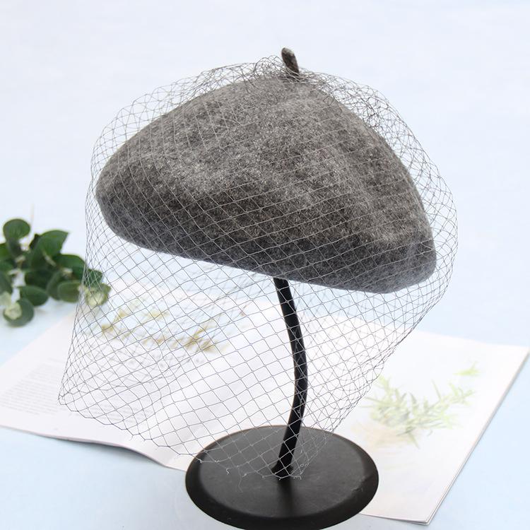 Autumn And Winter Woolen Bud Hat British Retro Painter Hat Elegant And Noble Mesh Beret Women'S Tide