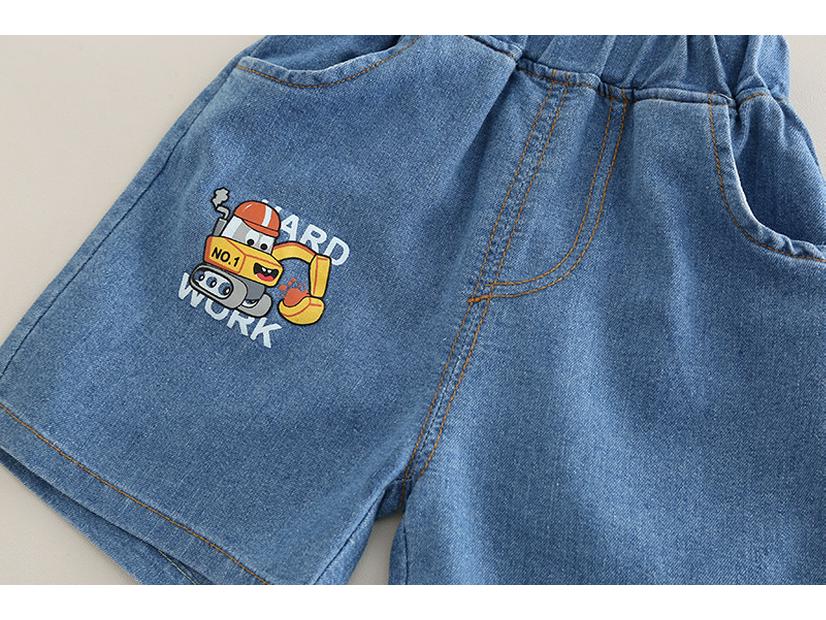 Boys' Summer 2025 Cartoon Tractor Short Sleeve & Shorts Set