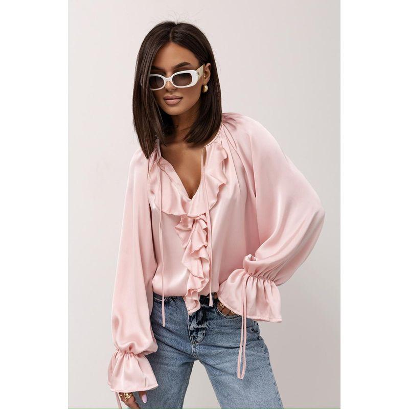 Long Sleeve Shirts Versitile Fashion Frill Flare Sleeve V-neck Lace Up Women Shirts Shirt Women
