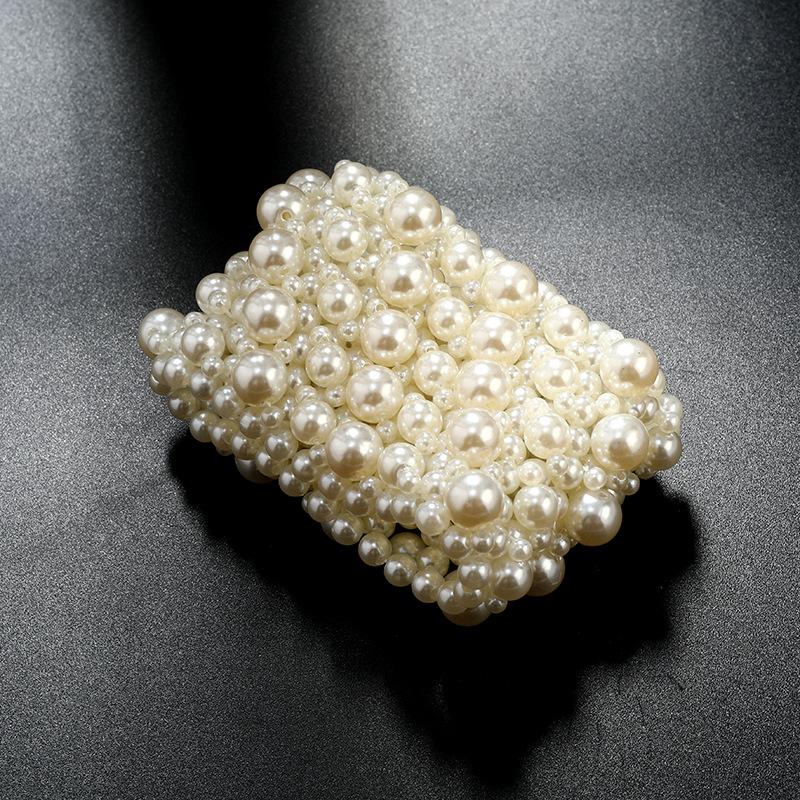Retro Baroque Imitation Pearl Bracelet, Elegant Temperament Literary and Artistic Weaving Elastic Wide Version Bracelet, Women's Bracelet.