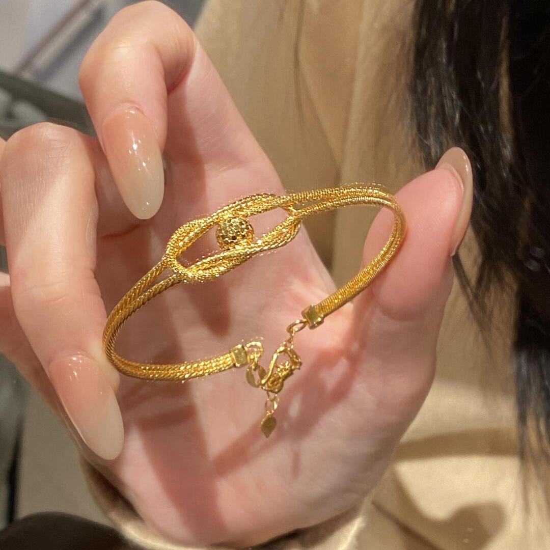 

Gold Crushed Ice Ice Ball Knot Bracelet Female Niche Design Light Luxury Retro High-end Jewelry Copper