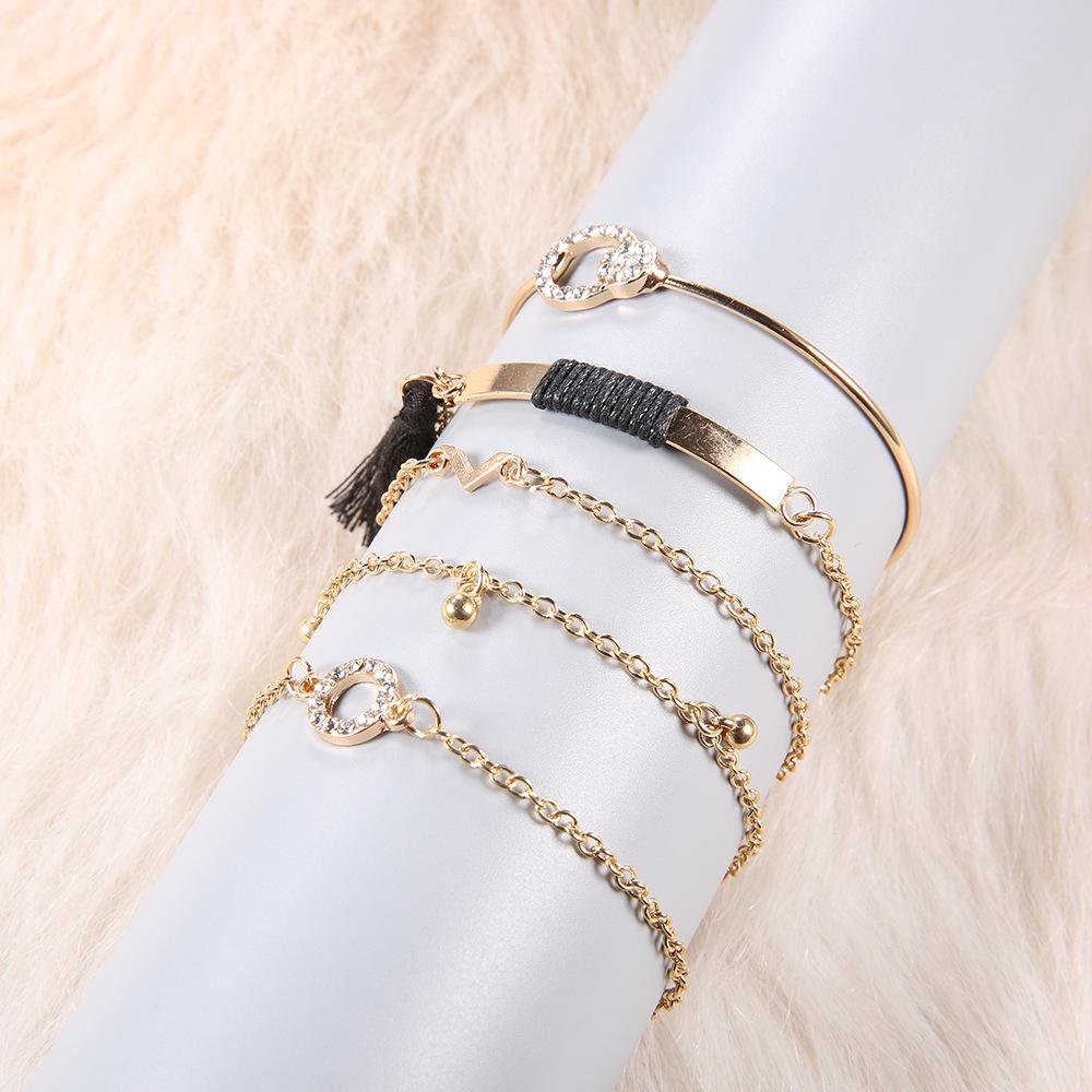 Fashion Circle Full Diamond V-Shaped Fringed Bell 5-Piece Set Bracelet Jewelry Women