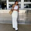 Women Pants Elastic High Waist Wide Leg Casual Trousers Pure Color Hollow Embroidery Casual Trousers with Liner Daily Wear