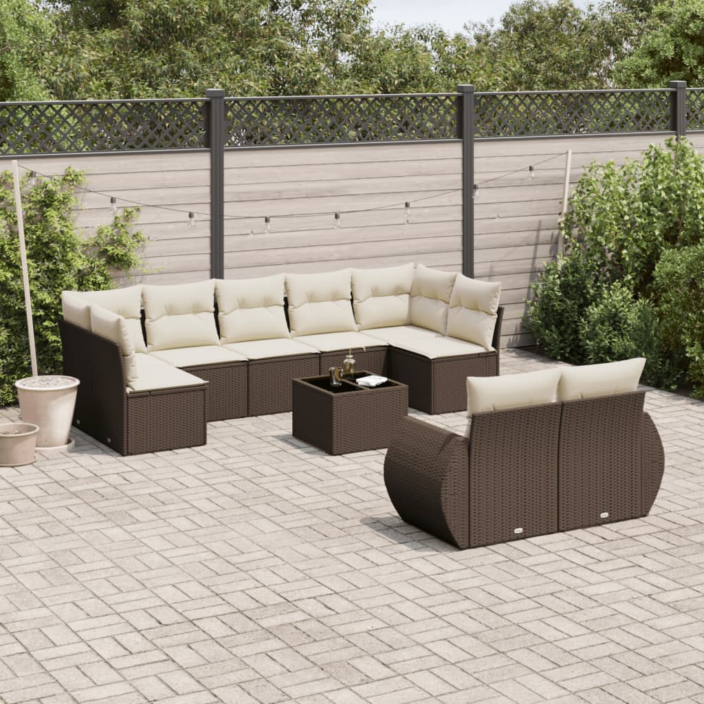 Vidaxl 10-Cz. Garden Furniture Set With Cushions, Brown Polyrattan