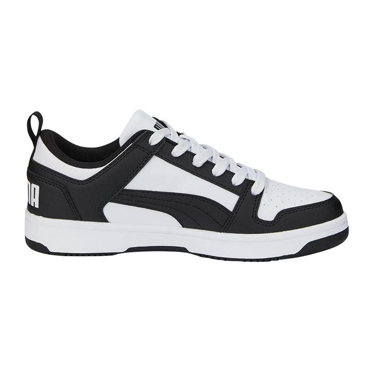 Puma Rebound Layup Low Top Sneakers Black And White Youth Kids Sneakers 370490-16