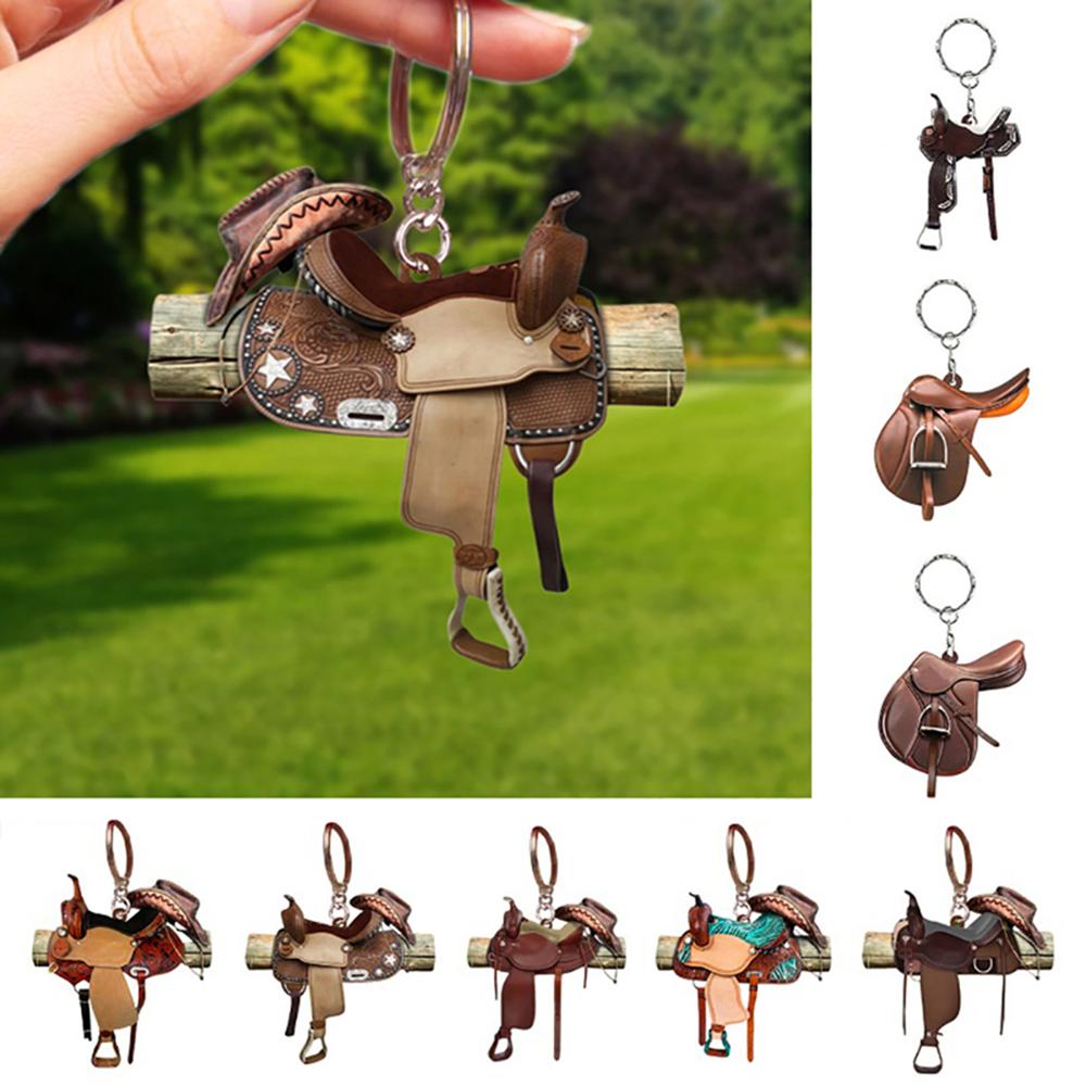 Portachiavi Forma Sella da Cowboy Western per Cavallo Ciondolo Acrilico Portachiavi da Appendere Decorazione Portachiavi per Auto Regali Non 3D