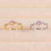 18K Gold/Silver Adjustable Open Ring with Pink Heart-Shaped Gemstone and Micro-Set Zircon