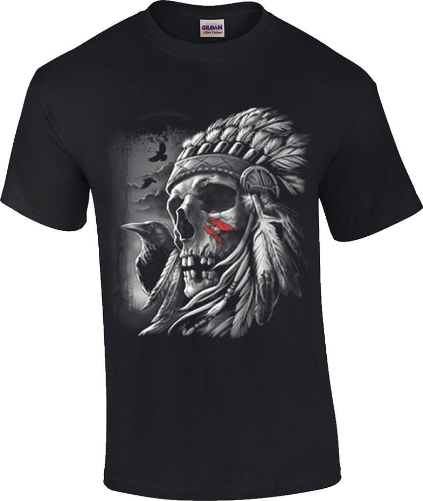 Chief Warpaint Skull T-Shirt Indian Native American Warrior Headdress Tee XXXXL