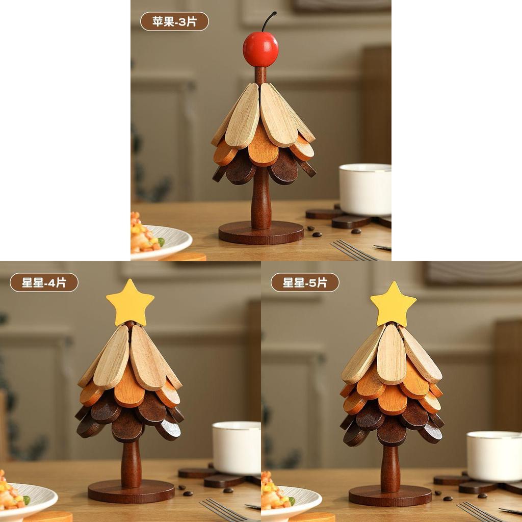 Christmas Tree Heat Resistant Coaster Set With Wooden Material For Holiday Table Decor