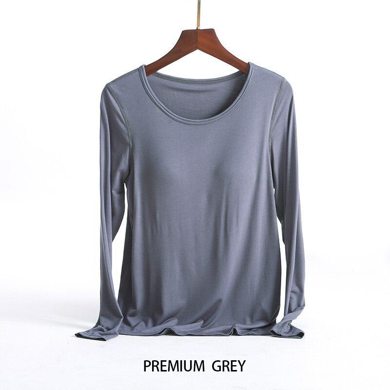 Spring and Autumn Long-sleeved Pajamas with Chest Pad Home Service Bra Integrated Autumn Home Base Inner Wear for Women